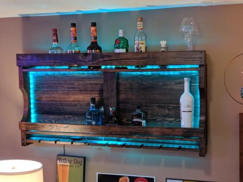 Reclaimed wine rack with remote LED back lighting